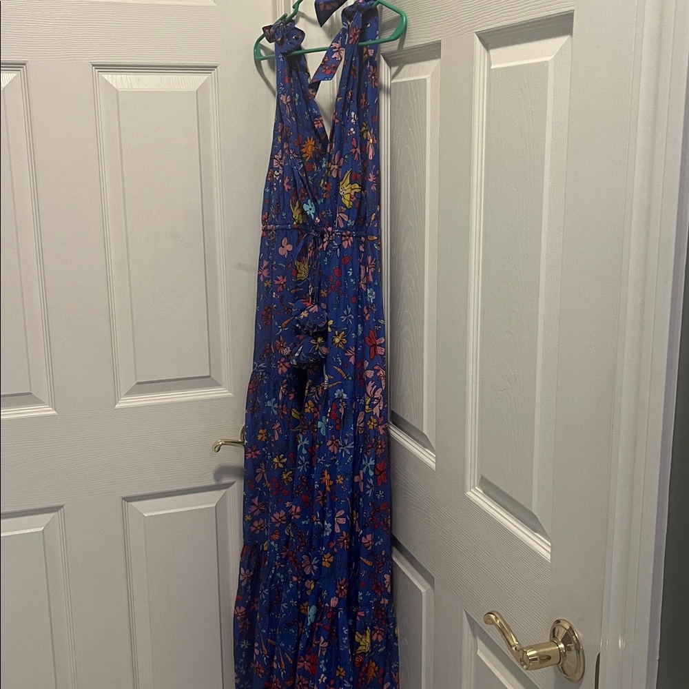 J.Crew Blue Floral Tie-Waist Dress